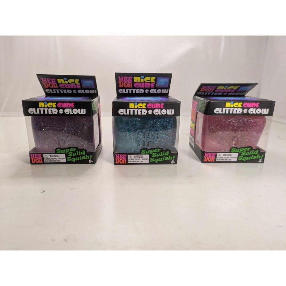 NeeDoh Nice Cube Glitter and Glow Fidget Toy  Lot of 3 NIB